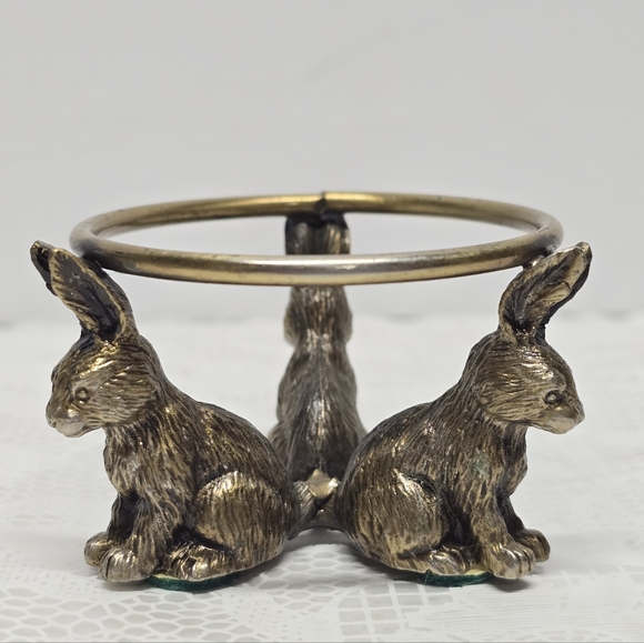 Vintage Other - Vintage Three Rabbit Bunnies Metal Decorative Easter Egg Holder Stand
